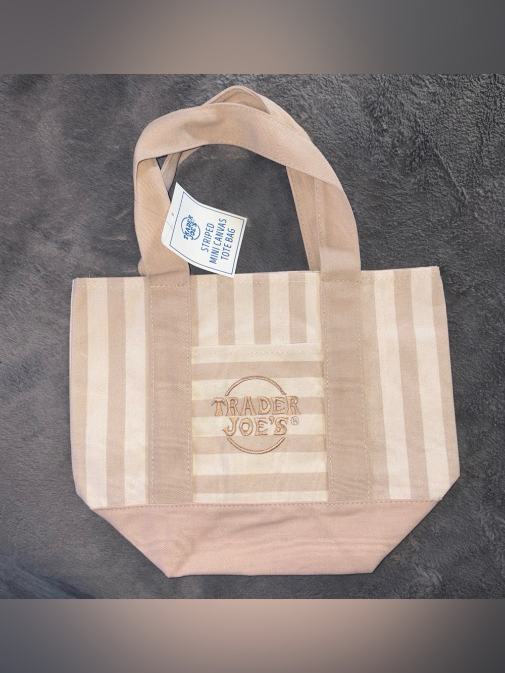 NWT Trader Joe's Beige Striped Canvas Tote Bag